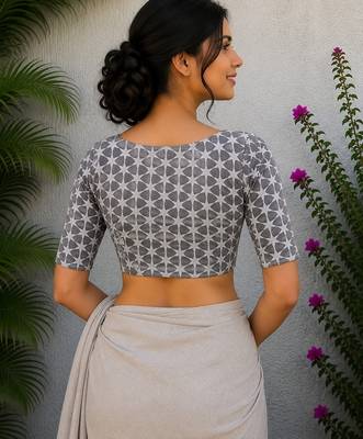 Grey cotton printed readymade blouse 2