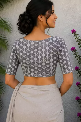 Grey cotton printed readymade blouse