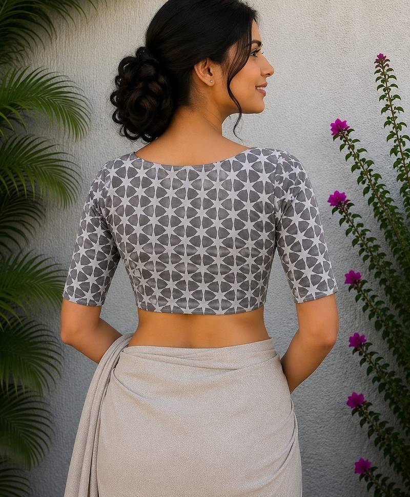 Grey cotton printed readymade blouse