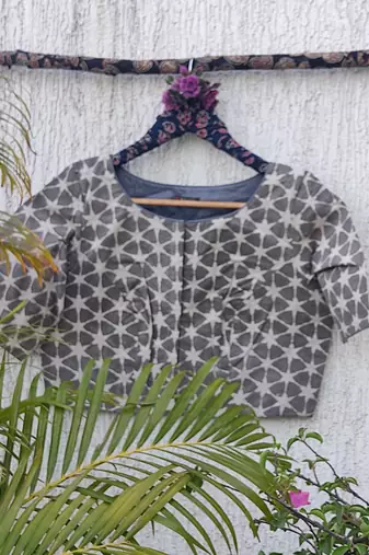 Grey cotton printed readymade blouse