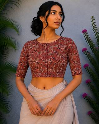 Red cotton printed readymade blouse 1