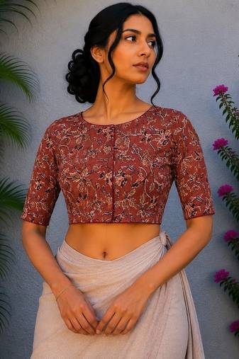 Red cotton printed readymade blouse