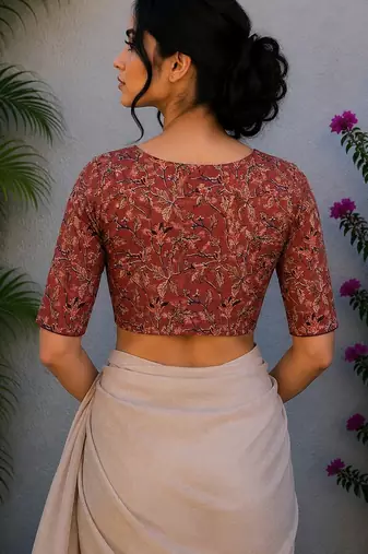 Red cotton printed readymade blouse