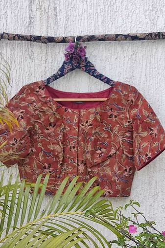 Red cotton printed readymade blouse