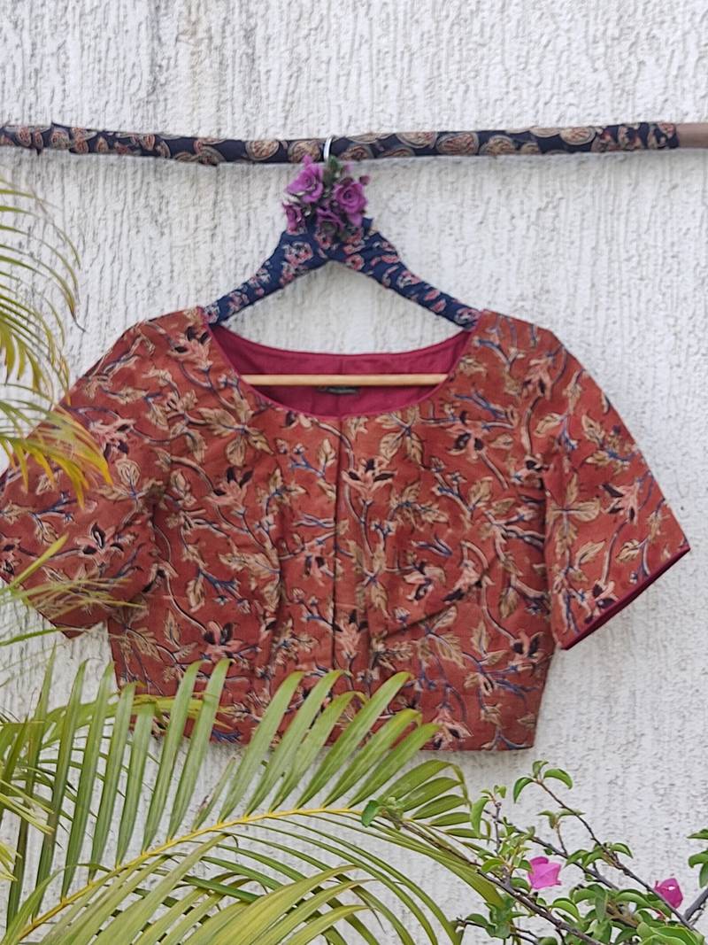Red cotton printed readymade blouse