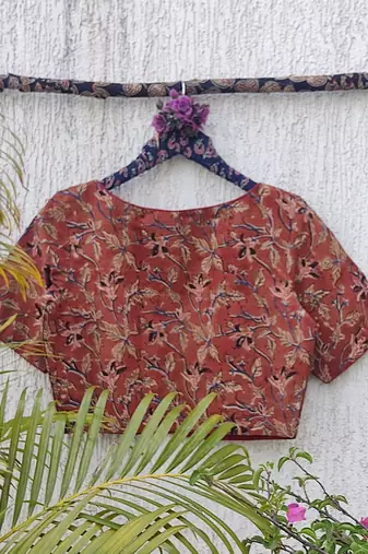 Red cotton printed readymade blouse