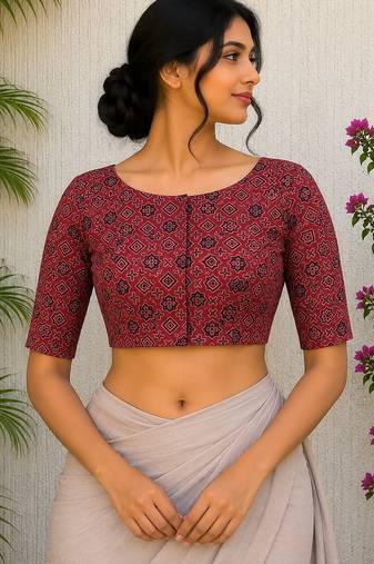 Red cotton printed readymade blouse
