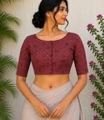Red cotton printed readymade blouse