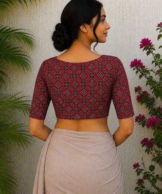 Red cotton printed readymade blouse 2
