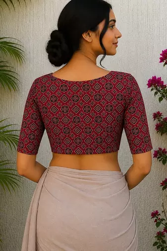 Red cotton printed readymade blouse