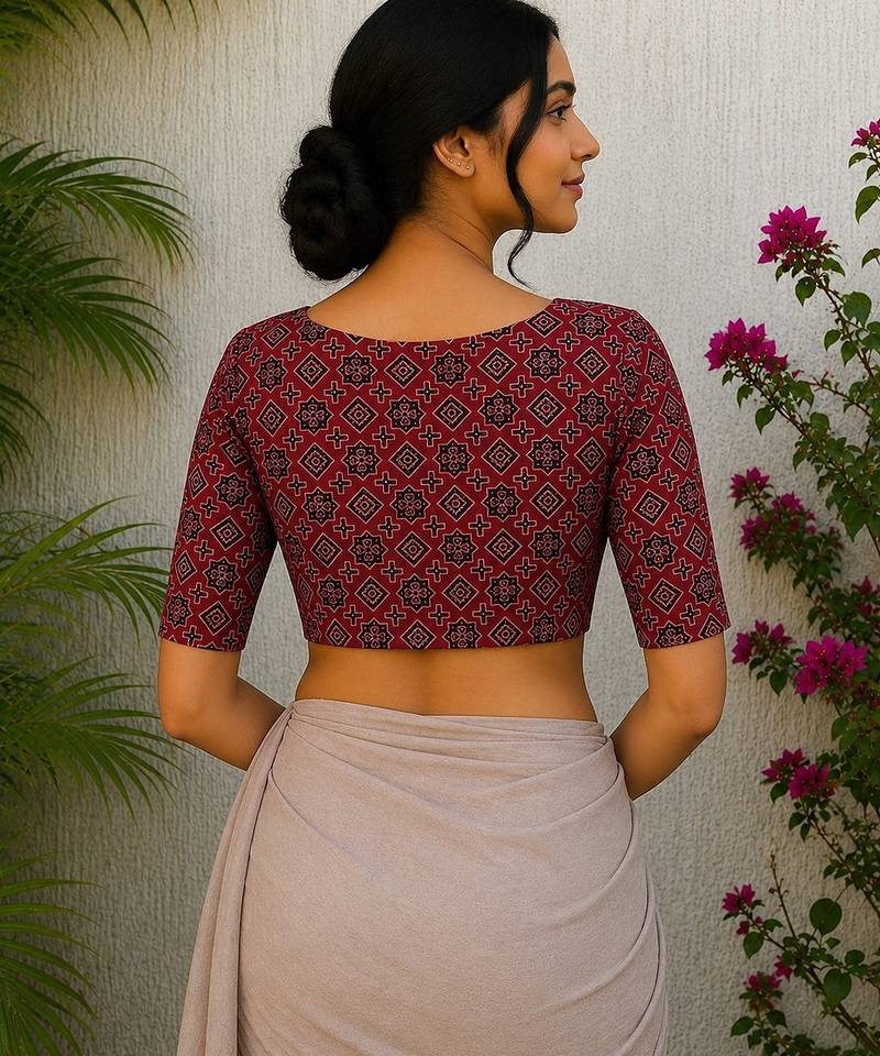 Red cotton printed readymade blouse