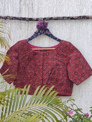 Red cotton printed readymade blouse 3