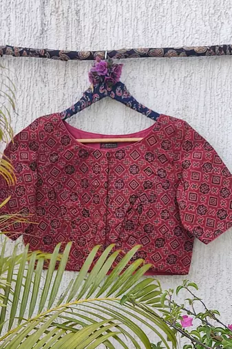 Red cotton printed readymade blouse