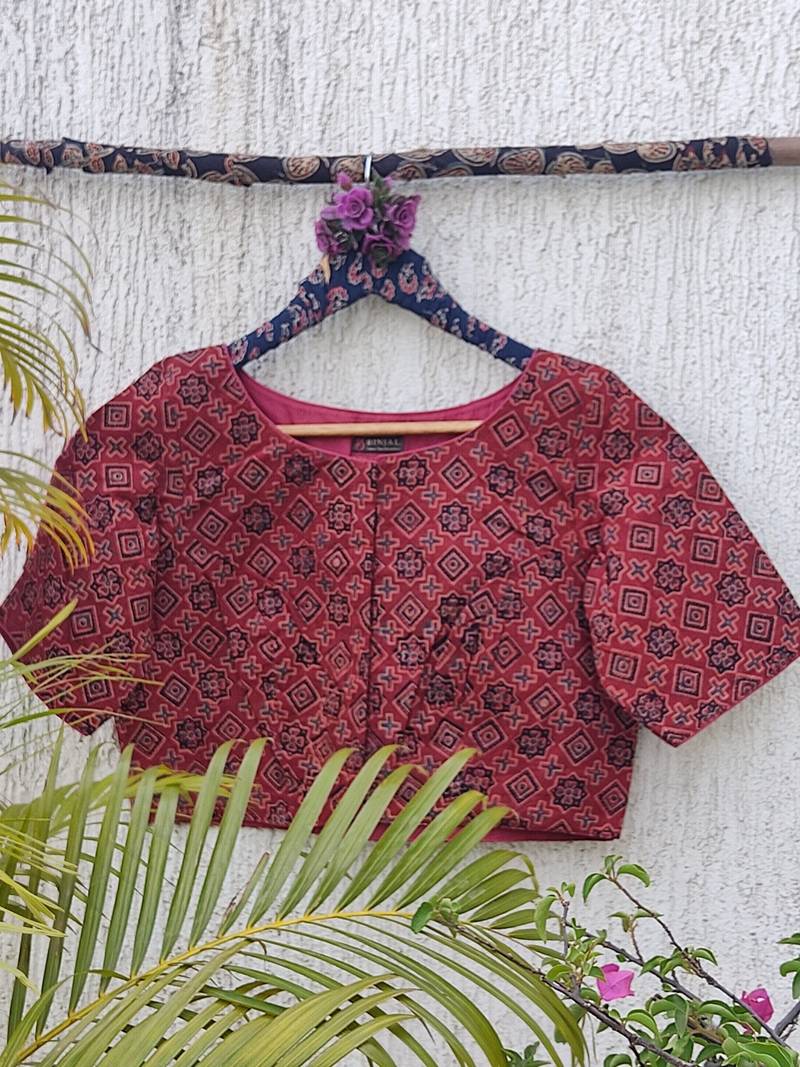 Red cotton printed readymade blouse