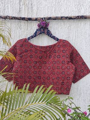 Red cotton printed readymade blouse 4
