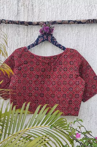 Red cotton printed readymade blouse