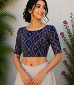 Navy blue cotton printed readymade blouse