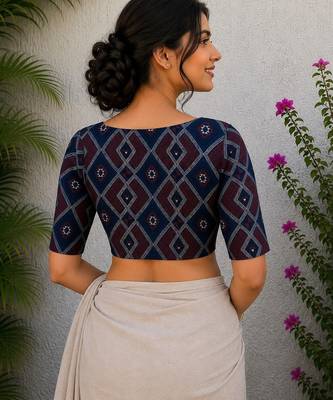 Navy blue cotton printed readymade blouse 2