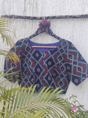 Navy blue cotton printed readymade blouse 3