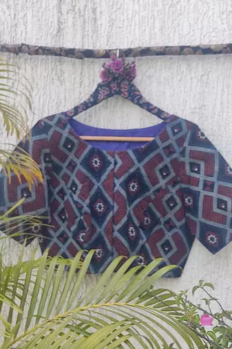 Navy blue cotton printed readymade blouse