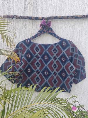 Navy blue cotton printed readymade blouse 4