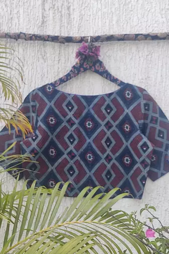 Navy blue cotton printed readymade blouse