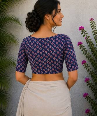 Navy blue cotton printed readymade blouse 2