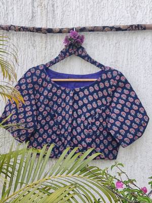 Navy blue cotton printed readymade blouse 3
