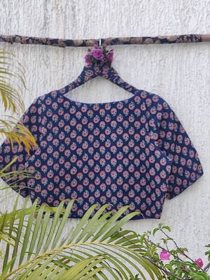 Navy blue cotton printed readymade blouse 4