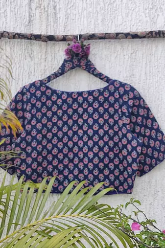 Navy blue cotton printed readymade blouse