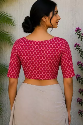 Pink cotton printed readymade blouse