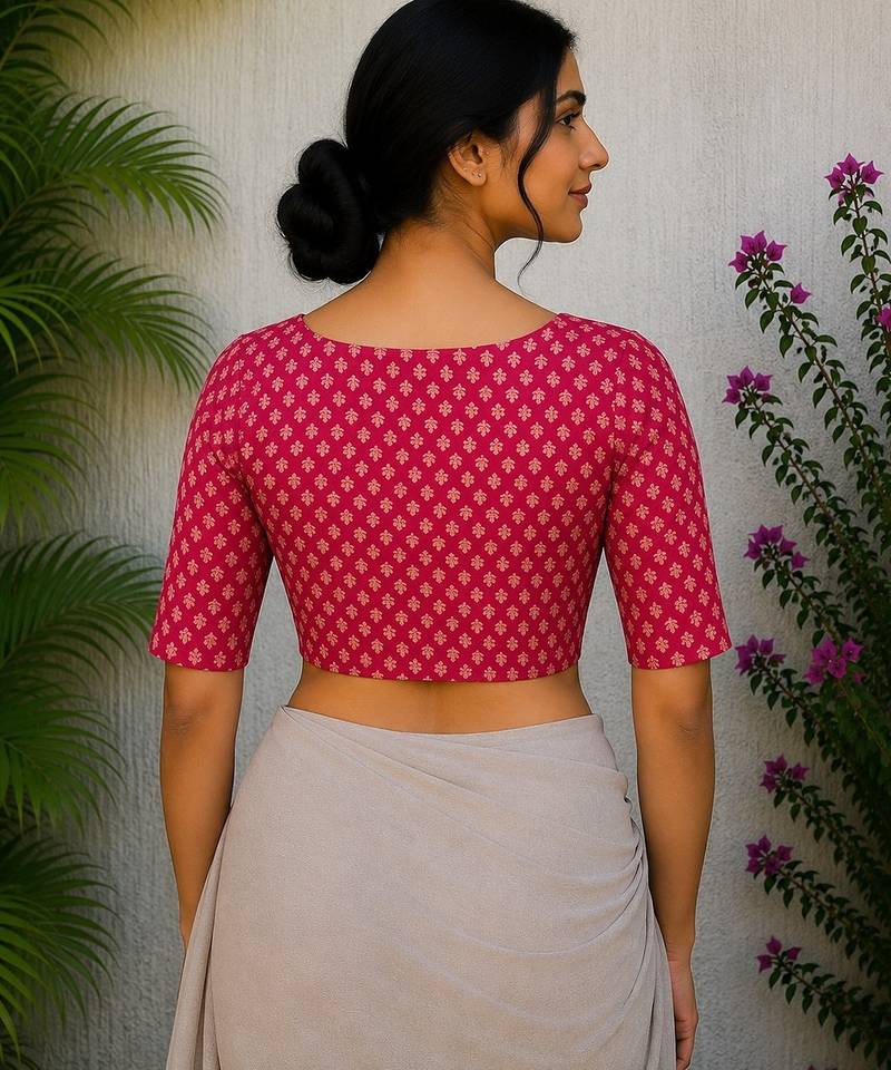 Pink cotton printed readymade blouse