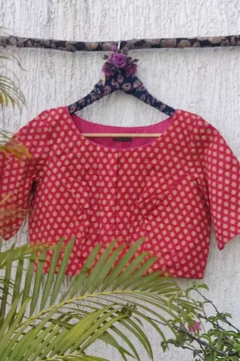 Pink cotton printed readymade blouse