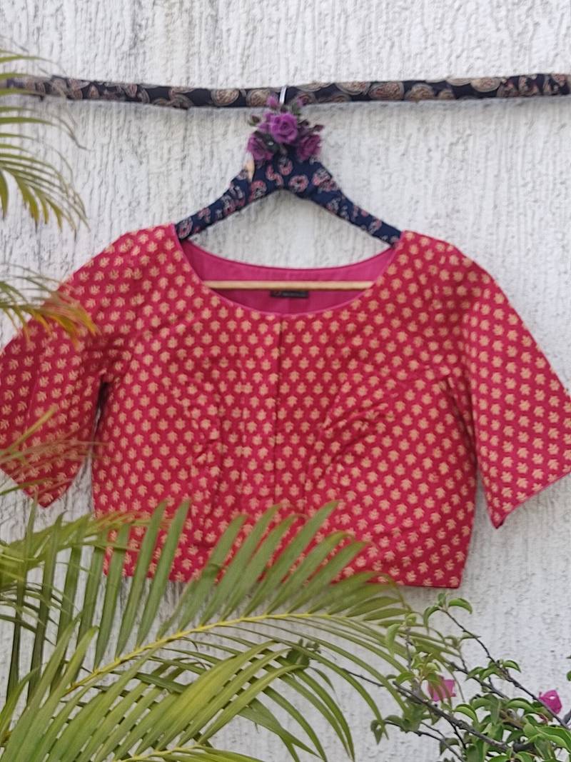 Pink cotton printed readymade blouse