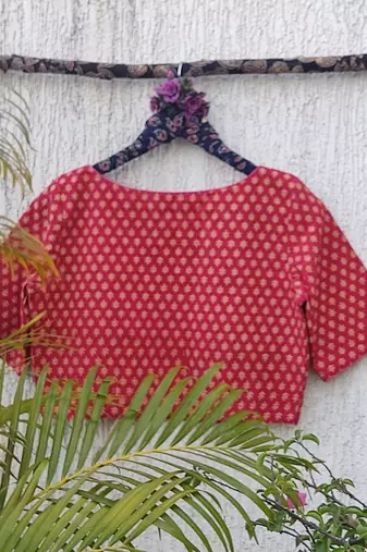Pink cotton printed readymade blouse