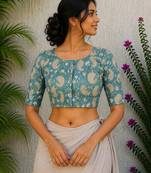 Sky blue cotton printed readymade blouse