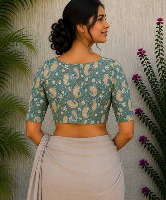 Sky blue cotton printed readymade blouse 2