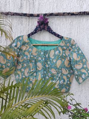 Sky blue cotton printed readymade blouse 3