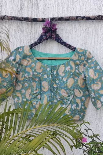 Sky blue cotton printed readymade blouse