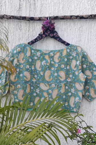Sky blue cotton printed readymade blouse