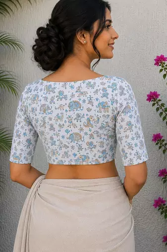 Sky blue cotton printed readymade blouse