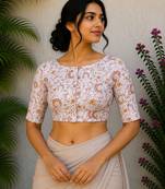 White cotton printed readymade blouse