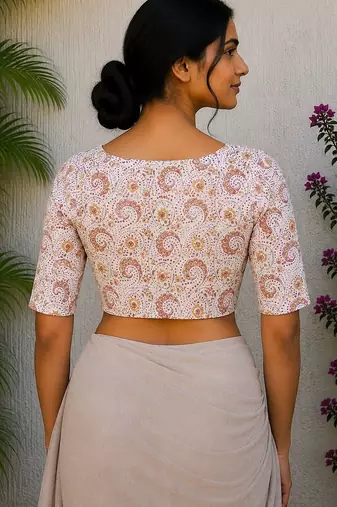 White cotton printed readymade blouse