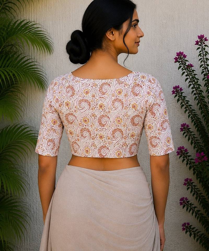 White cotton printed readymade blouse
