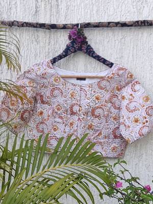 White cotton printed readymade blouse 3