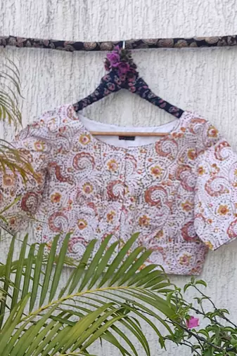 White cotton printed readymade blouse