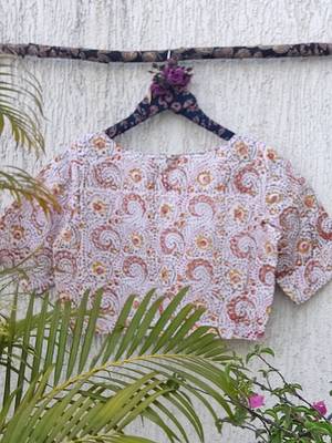 White cotton printed readymade blouse 4