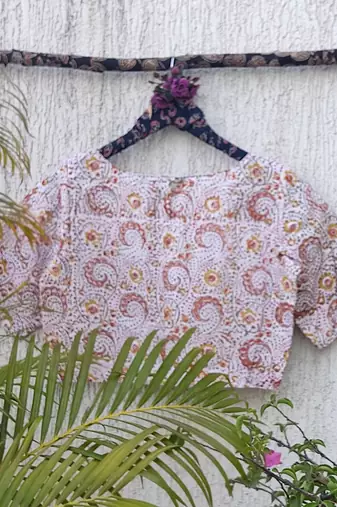 White cotton printed readymade blouse