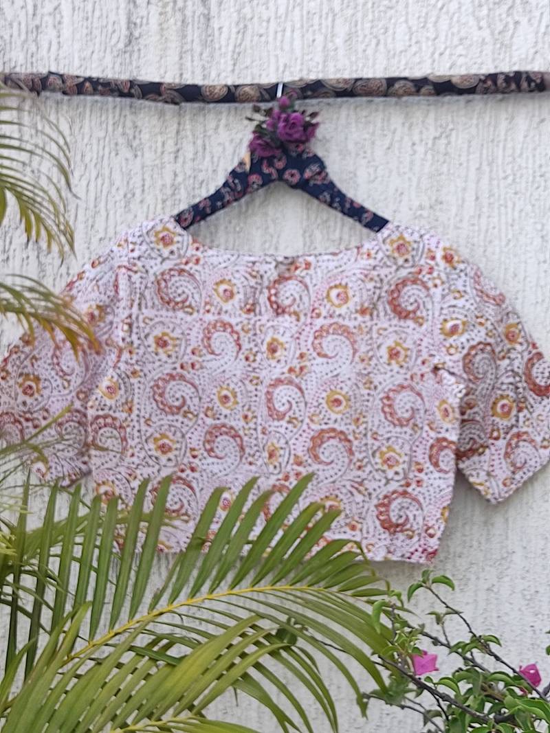 White cotton printed readymade blouse