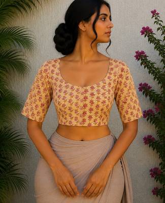 Yellow cotton printed readymade blouse 1
